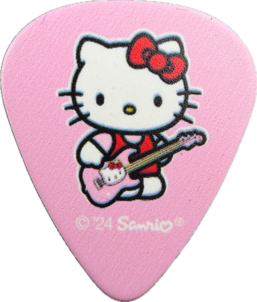 Pink Fender Hello Kitty guitar pick with Hello Kitty playing a pink Stratocaster Pink Fender Hello Kitty guitar pick with Hello Kitty playing a pink Stratocaster