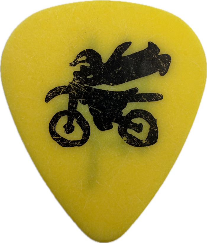 James Munky Shaffer Korn 1999 Issues Tour Guitar Pick front motorcycle artwork yellow James Munky Shaffer Korn 1999 Issues Tour Guitar Pick front motorcycle artwork yellow