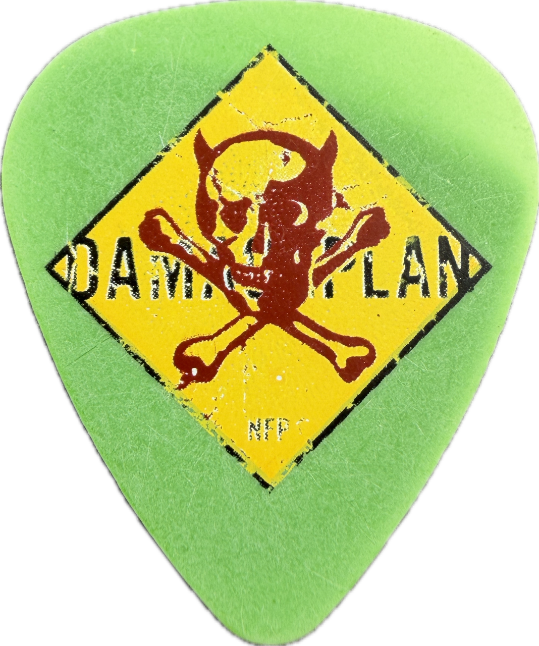 Dimebag Darrell Damageplan 2004 New Found Power Tour Skull Yellow Guitar Pick front