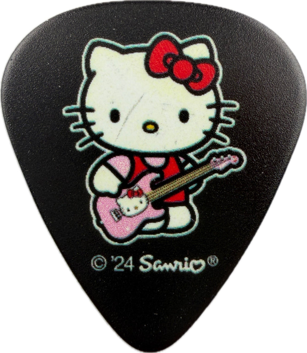 BLACK Fender Hello Kitty 2024 guitar pick with Hello Kitty playing a pink Stratocaster