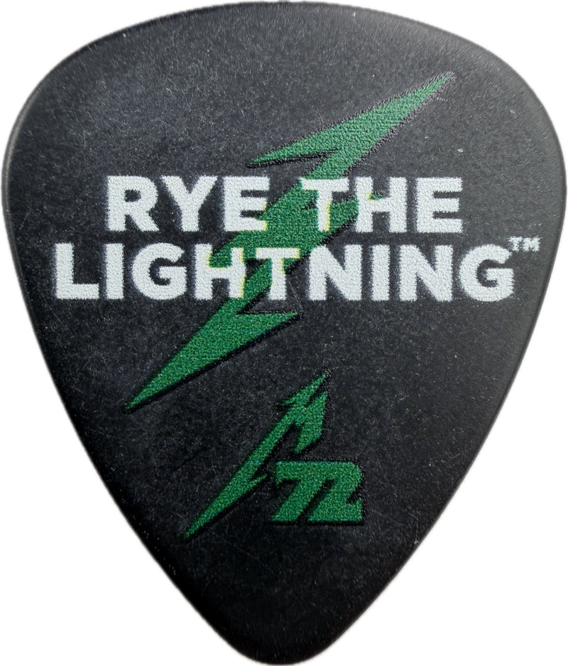 Metallica M72 Rye the Lightning guitar pick front, green lightning design