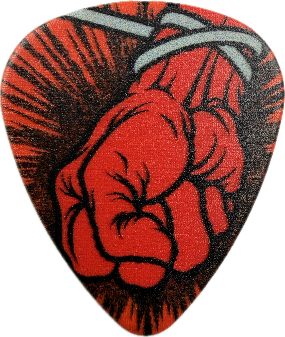 Metallica ST. ANGER guitar pick front, red fist artwork