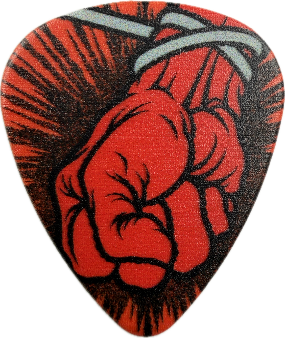 Metallica ST. ANGER guitar pick front, red fist artwork