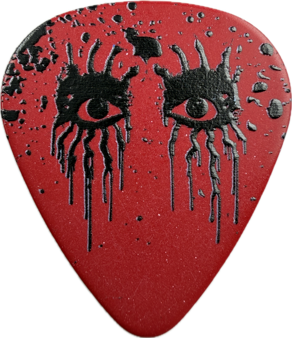 Nita Strauss Alice Cooper 2025 Black Eyes Guitar Pick front black dripping eyes red
