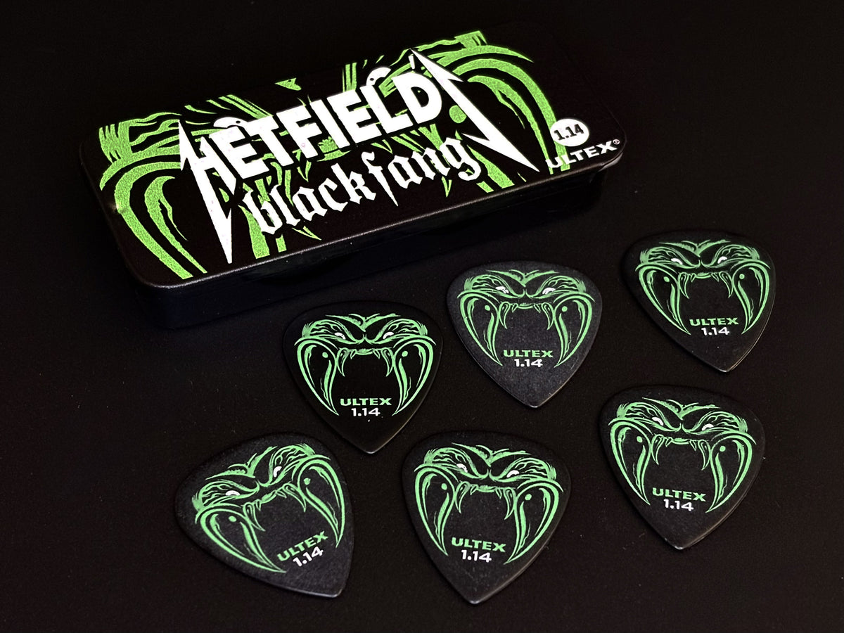 SIX BLACK FANGS = ONE SERIOUSLY MEAN PICK TIN