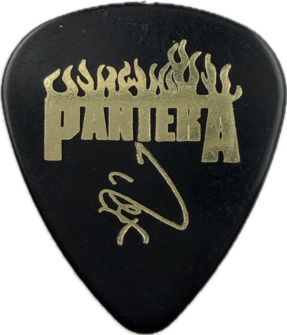 Rex Brown Pantera 2000 Ozzfest Tour Guitar Pick front gold pantera logo rex brown signature black