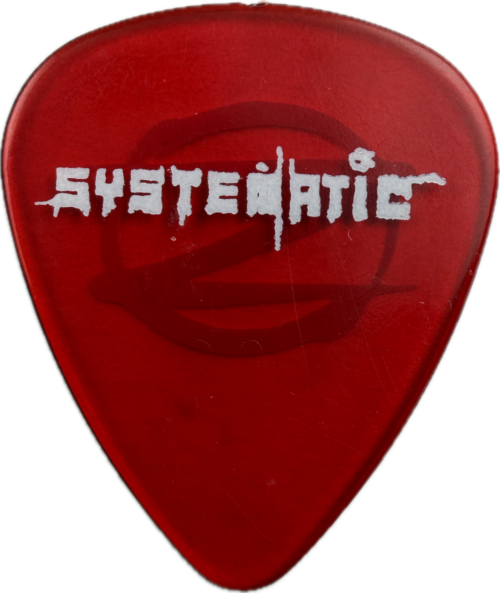 TIM NARDUCCI SYSTEMATIC 2001 OZZFEST TOUR RED GUITAR PICK FRONT
