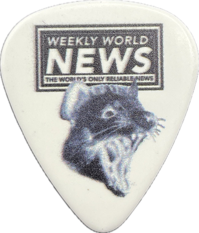 Weekly World News Woman Killed by Fur Coat guitar pick front