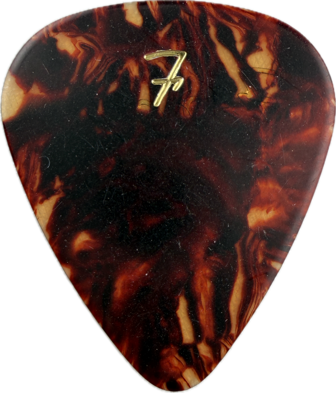 fender 2024 stratocaster 70th anniversary tortoiseshell celluloid gold foil f logo medium 351 guitar pick reverse pickrebel photo reverse