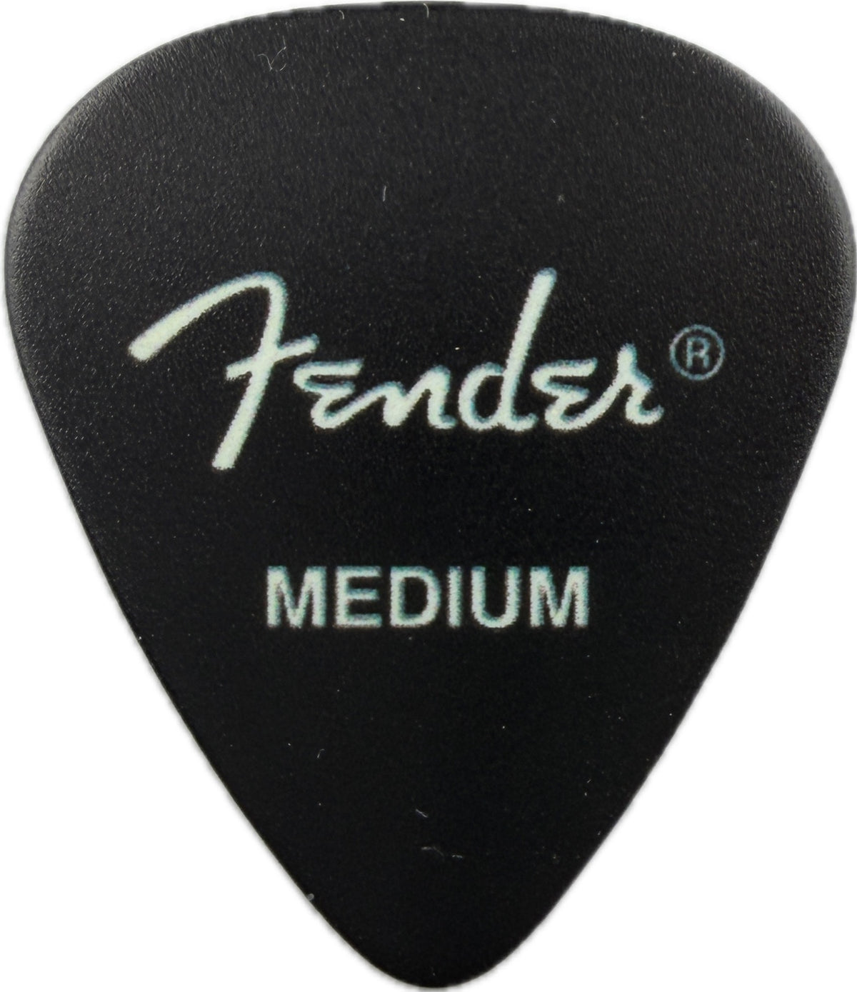 Black Fender Hello Kitty guitar pick reverse with white Fender logo and MEDIUM reverse