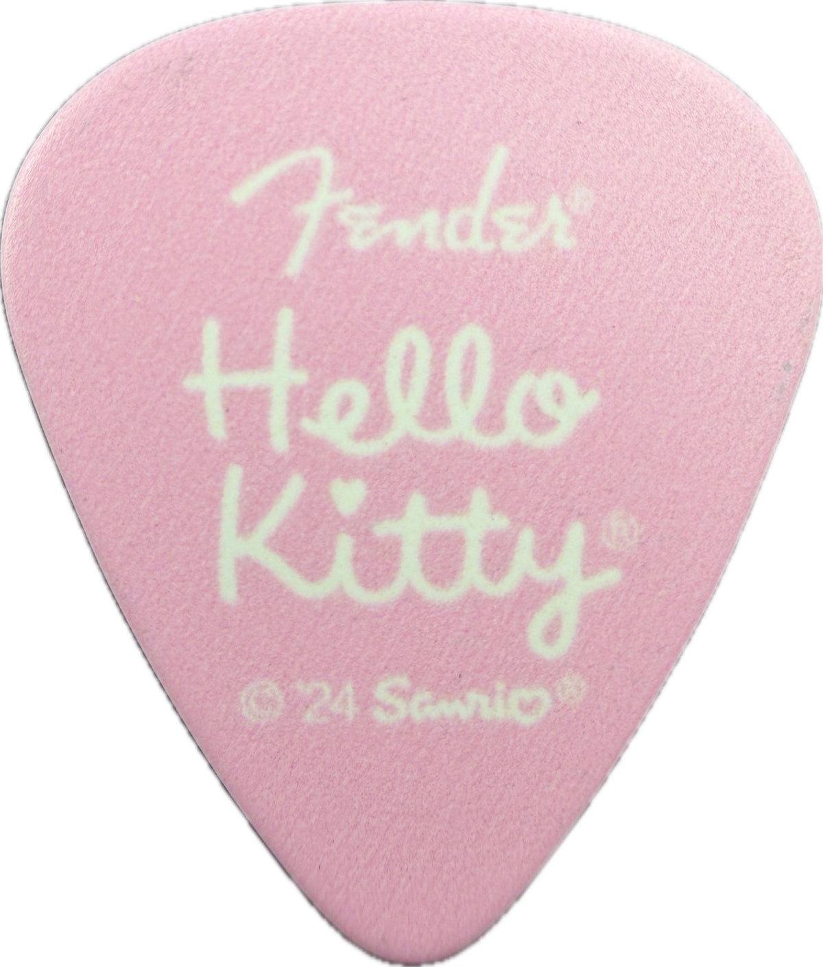 Pink Fender Hello Kitty 2024 guitar pick reverse with Fender and Hello Kitty logos reverse