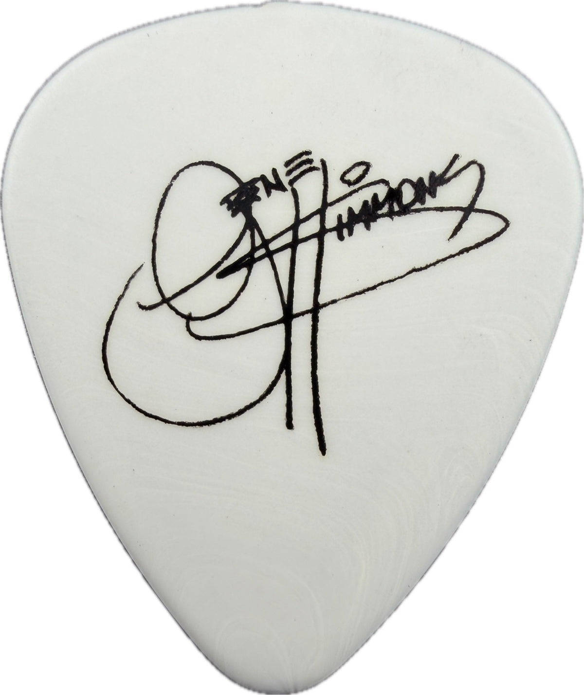 Reverse of the Gene Simmons KISS The Tour 2012 V.I.P. guitar pick with printed signature on white reverse