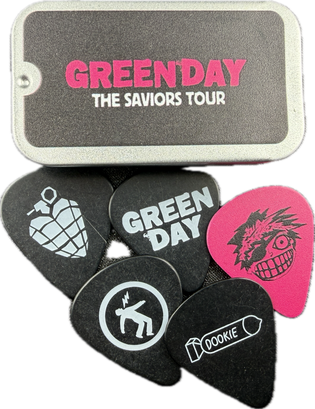 green day 2024 saviors tour vip guitar pick tin contents pickrebel photo detail 1