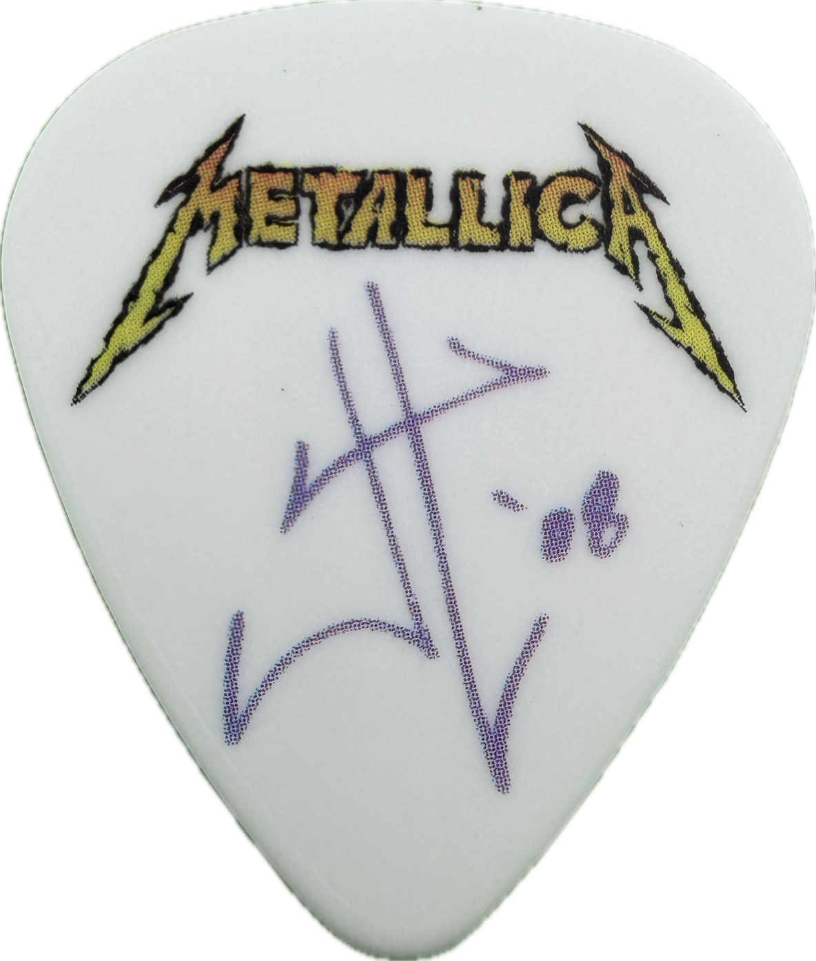 james hetfield metallica 2008 death magnetic tour purple monster white guitar pick reverse pickrebel photo reverse