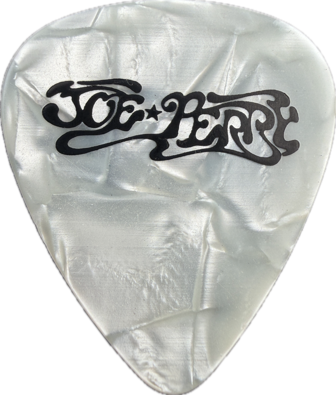 joe perry aerosmith 2006 rockin the joint tour guitar pick joe perry logo white pearloid guitar pick reverse pickrebel photo reverse