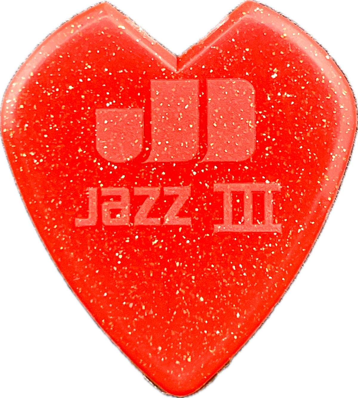 Red sparkle Jazz III guitar pick reverse reverse