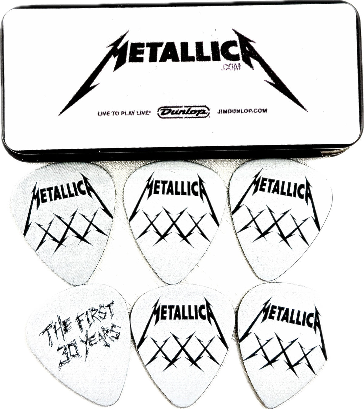 metallica 2011 30th anniversary dunlop guitar pick tin with picks reverse detail 3