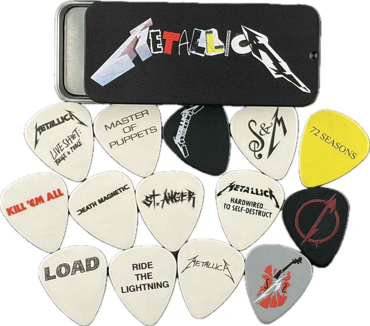metallica album cover pick tin 16 picks reverses dunlop pickrebel photo detail 2