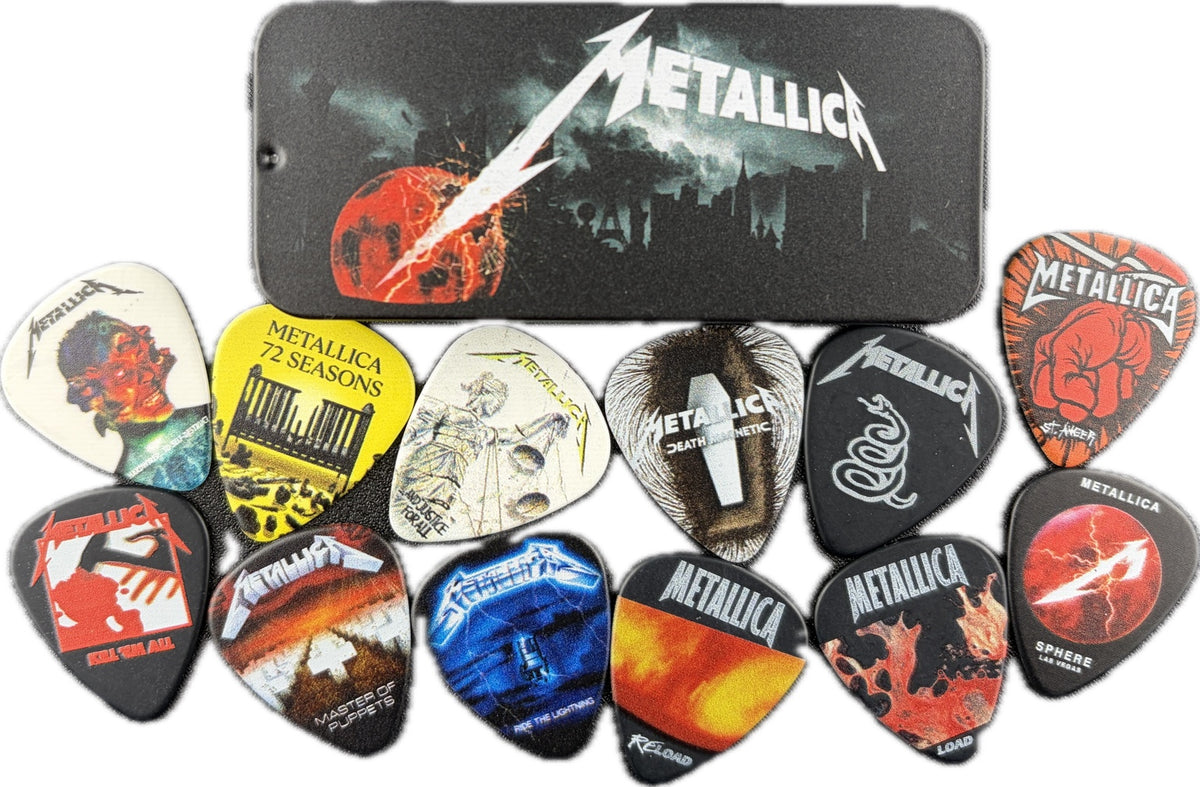 Metallica Life Burns Faster Sphere Las Vegas Dunlop guitar pick tin with picks face up detail 2