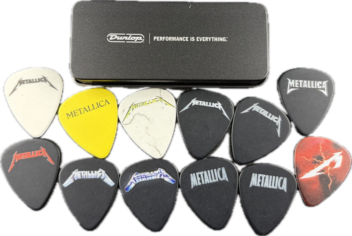 Metallica Life Burns Faster Sphere Las Vegas Dunlop guitar pick tin with picks reverse detail 3