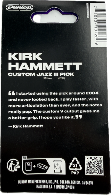 KIRK HAMMETT CUSTOM JAZZ III GUITAR PICK PACK back