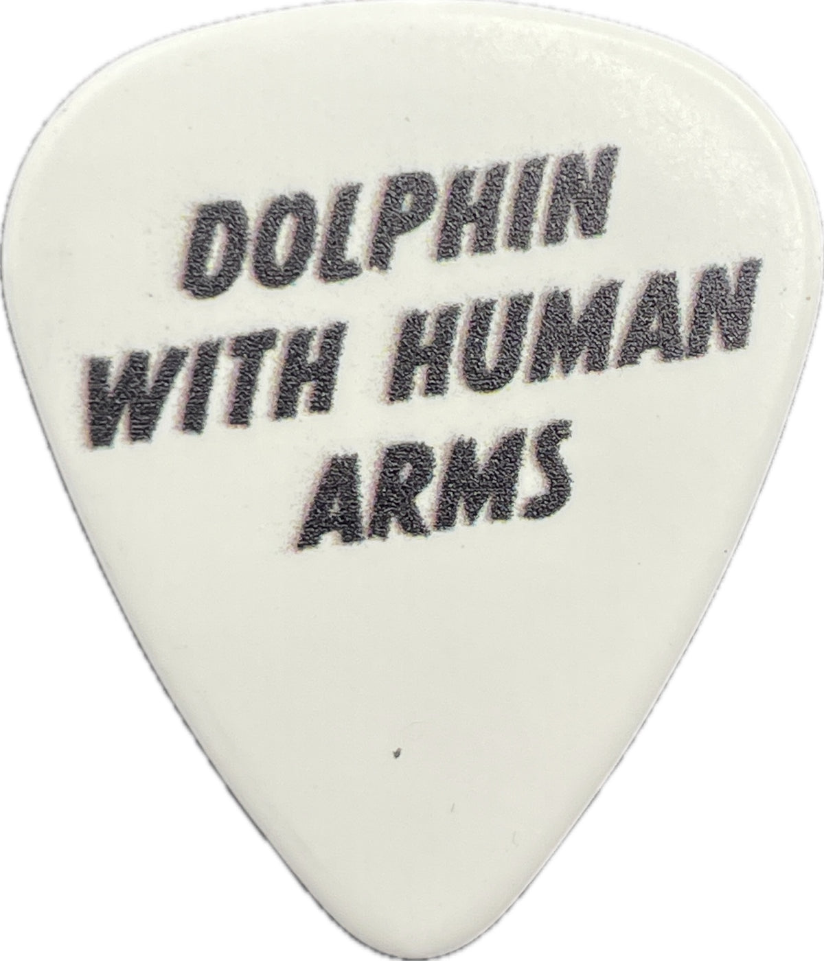 Dolphin With Human Arms text on reverse of guitar pick reverse